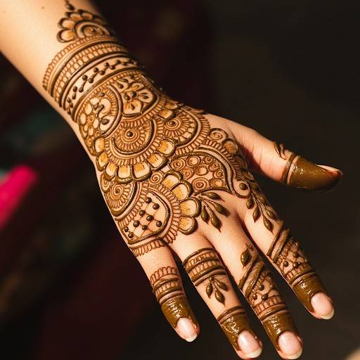 Delicate swirls and floral motifs dance across the skin, creating a beautiful tapestry of henna art. This traditional Bengali mehndi design is a testament to the artistry and cultural heritage of the region.