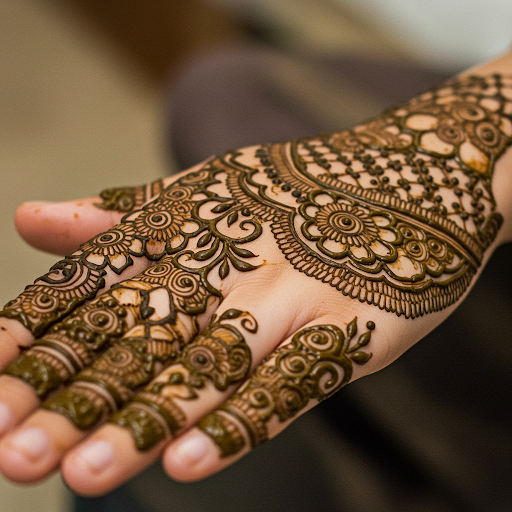 Fine lines and dots create a mesmerizing henna mandala